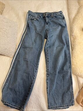 Rewash Wide Leg Blue Jeans with Side Stripe